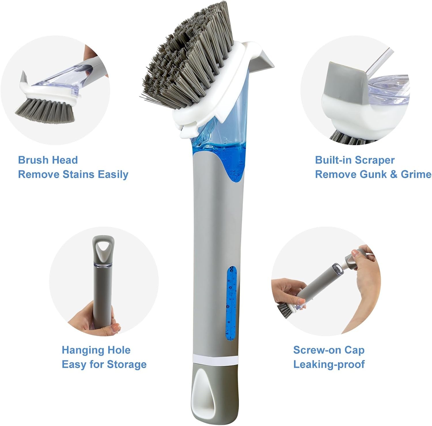 Dish Brush with Soap Dispenser & 3 Pack Dishwashing Sponge Refills Non Scratch,