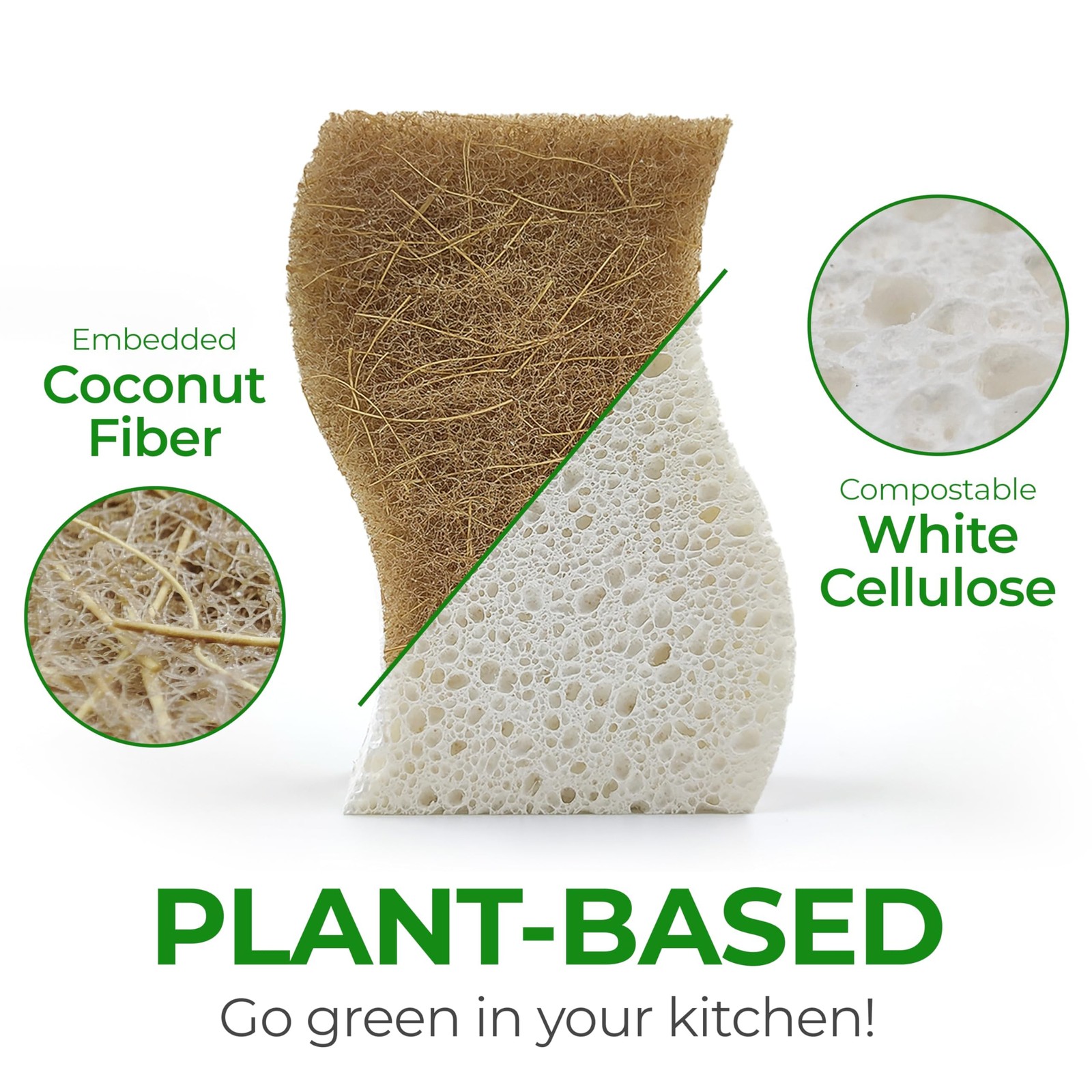 Natural Kitchen Sponges (12 Pack) – Biodegradable Cellulose & Coconut Scrubbe…
