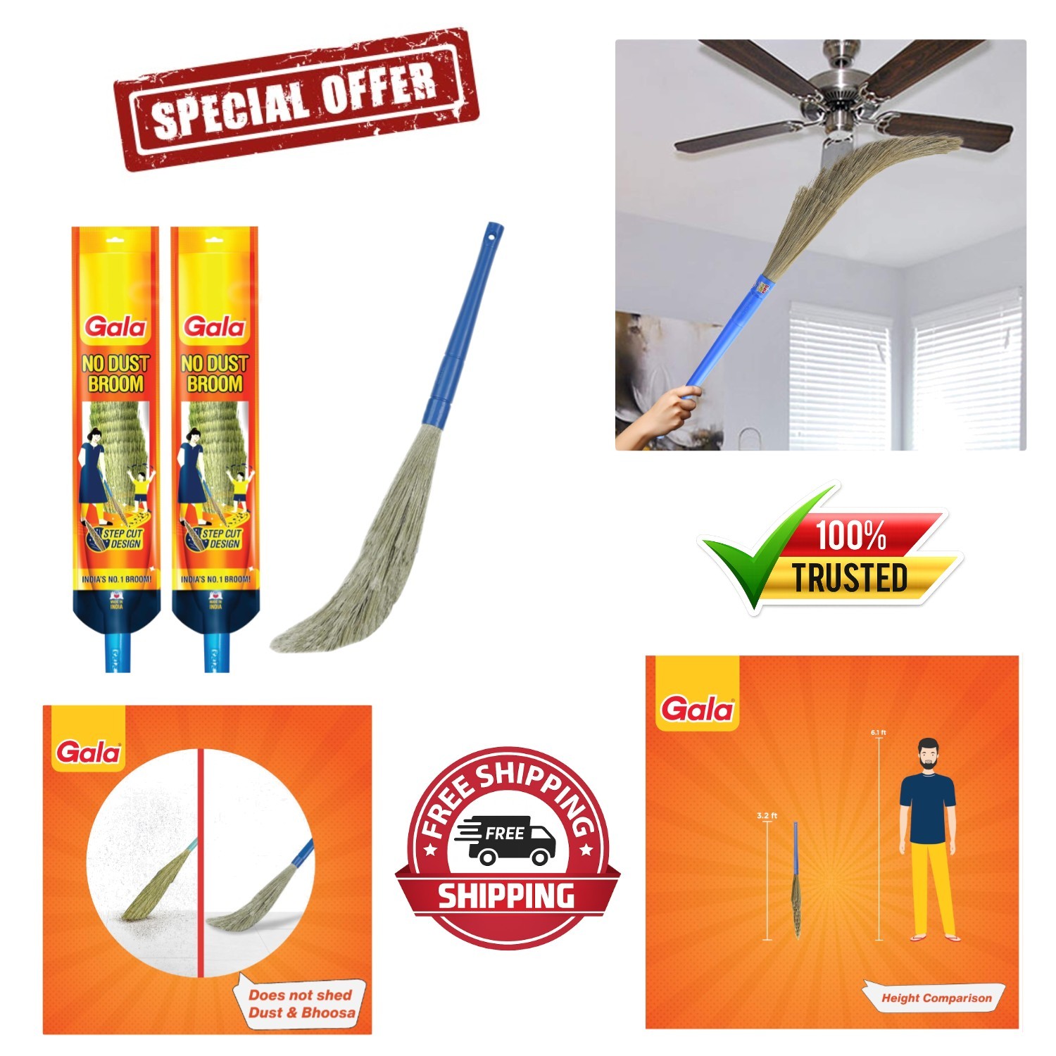 2-Pack No Dust Floor Broom with Nylon Bristles – Ultimate Cleaning Performance