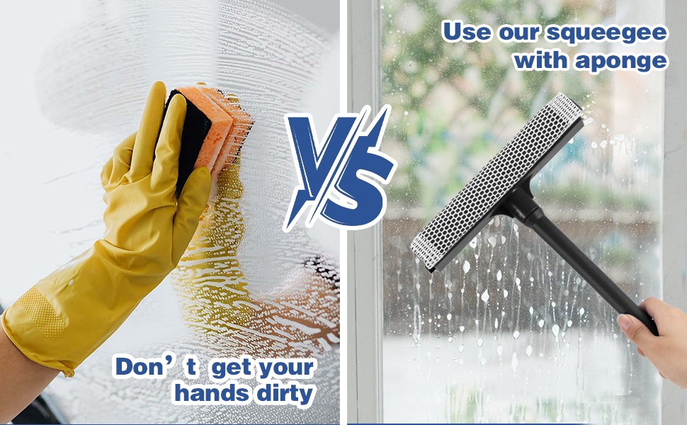 15.9″ Plastic Handle Window Squeegee for Home, 2-in-1 Auto Window Cleaner with