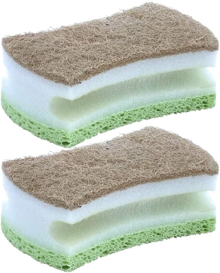 Superio Natural Sisal Cellulose Scrub Sponge with Grip, Dual Sided (2 Pack)