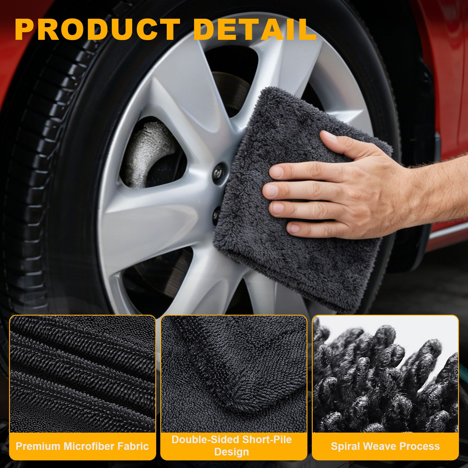 16 x 16 Inch Double Layer Car Microfiber Towels, Grey(1100GSM)