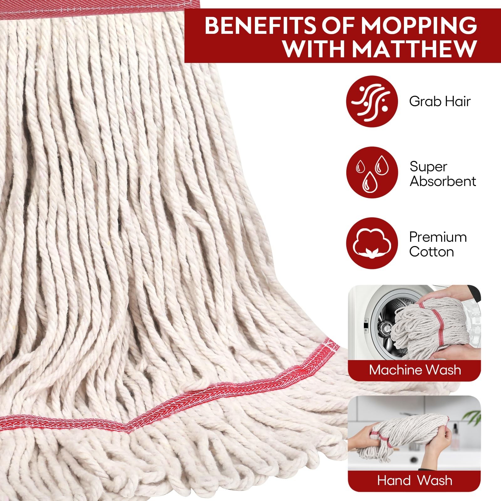 High Quality White Mop 3 Pack Eco Friendly Durable Cotton Blend For All Surfaces