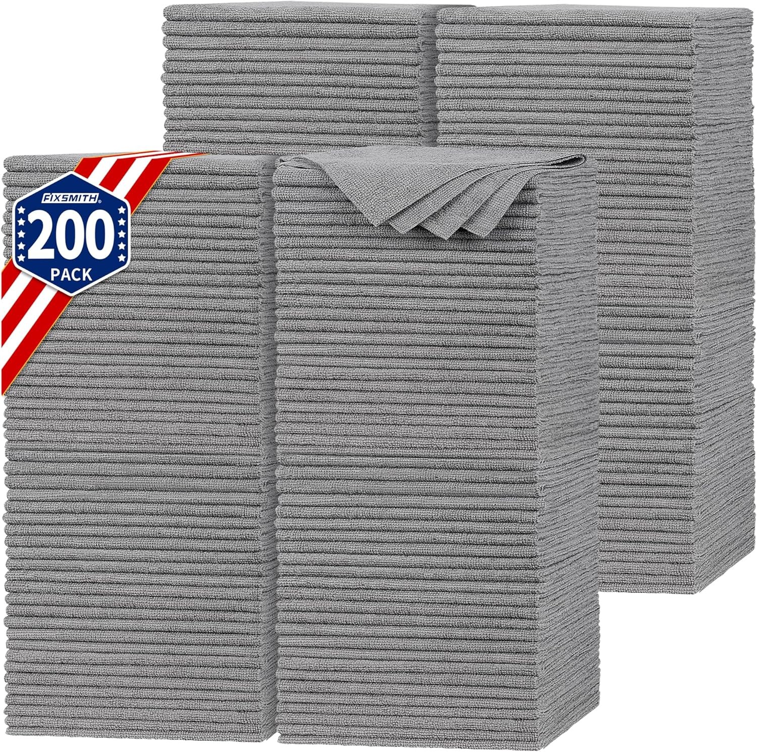Shop Towels, Pack of 200, Grey Microfiber Cleaning Cloth Bulk, Microfiber Towels