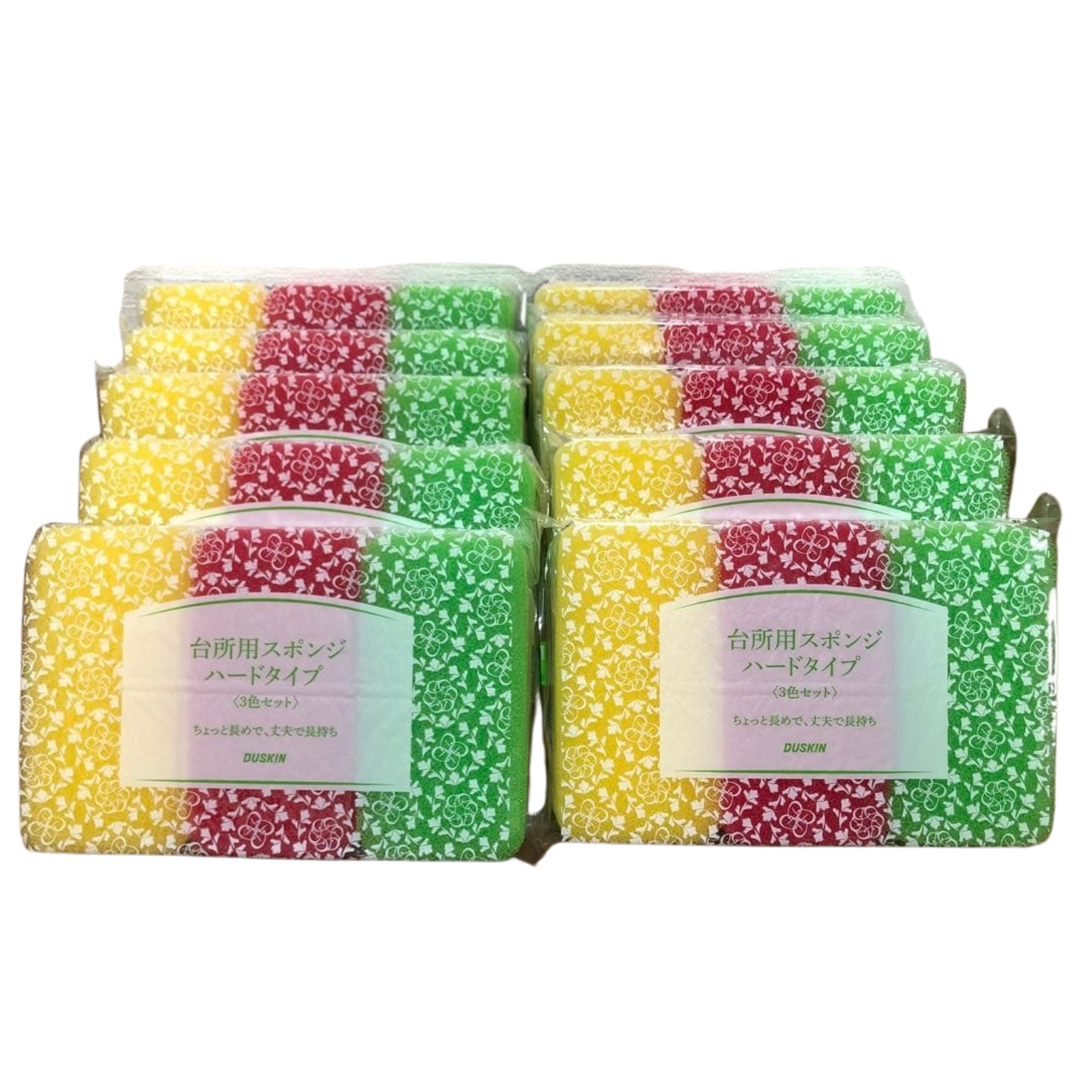 Duskin Kitchen Sponge Antibacterial Hard Type Japan Durable 3 Color Pack of 10