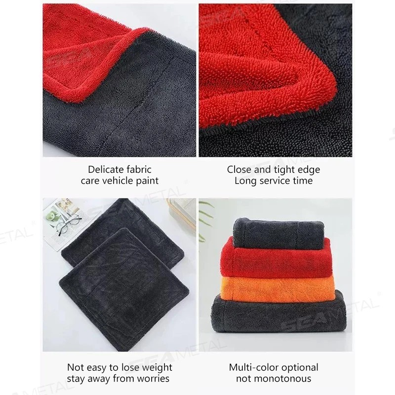 Microfiber Car Drying Towel 15x24in Gray Red Twisted Terry Ultra Absorben