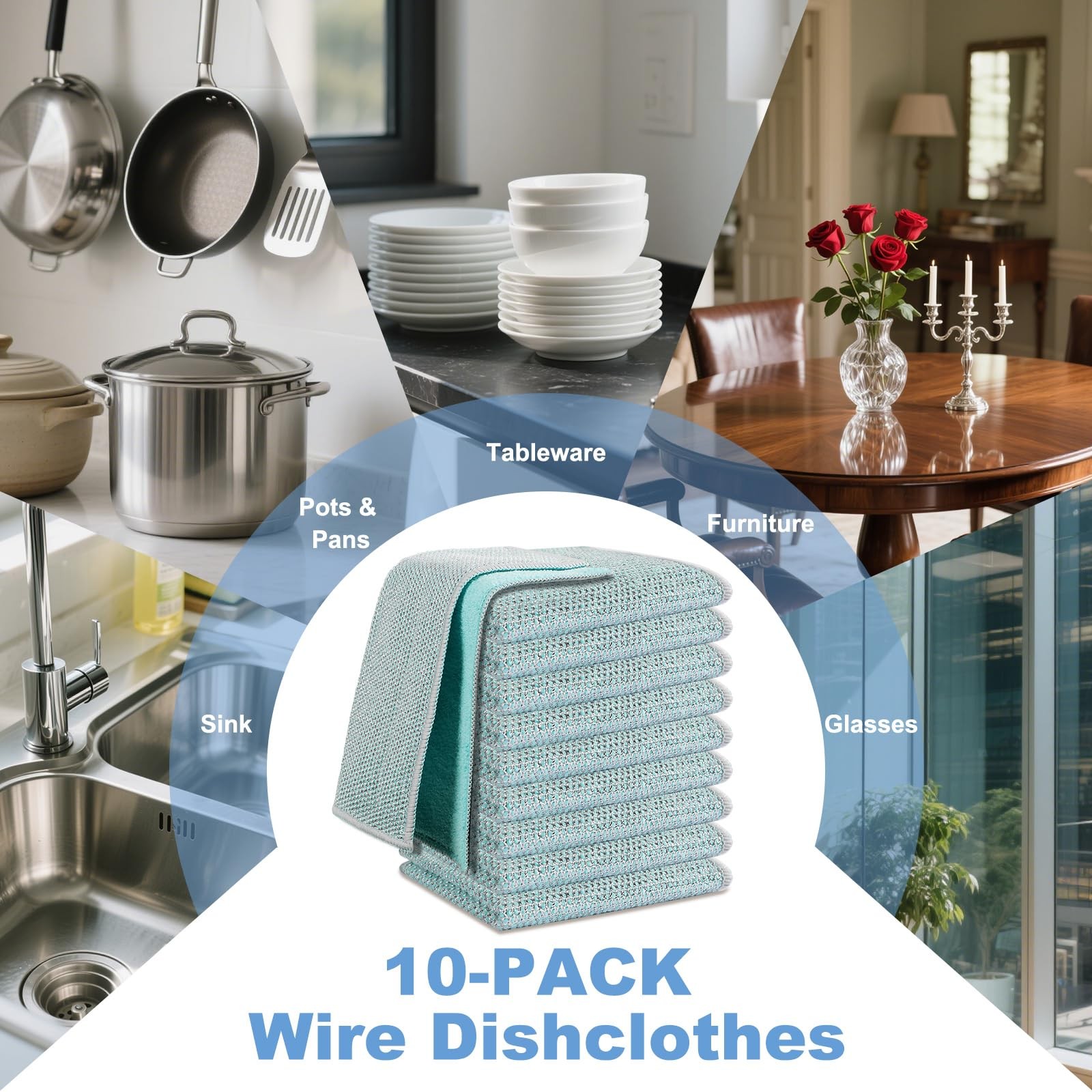 10pcs New Upgrade 2-Layer Microfiber Wire Dishcloth,Non-Scratch Wire Dishwash…