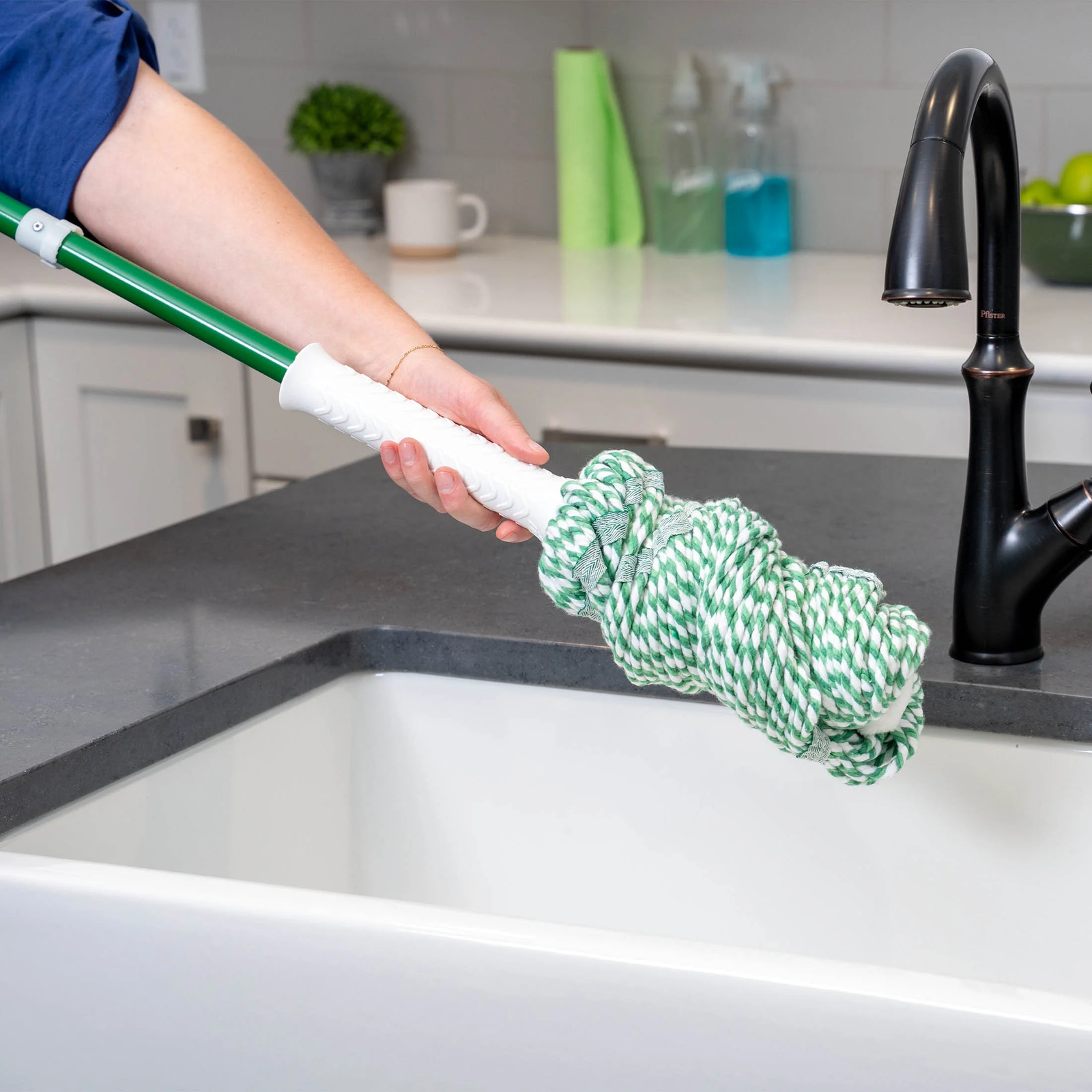 Tornado Twist Mop with Cotton Blend Head Steel Handle Green & White