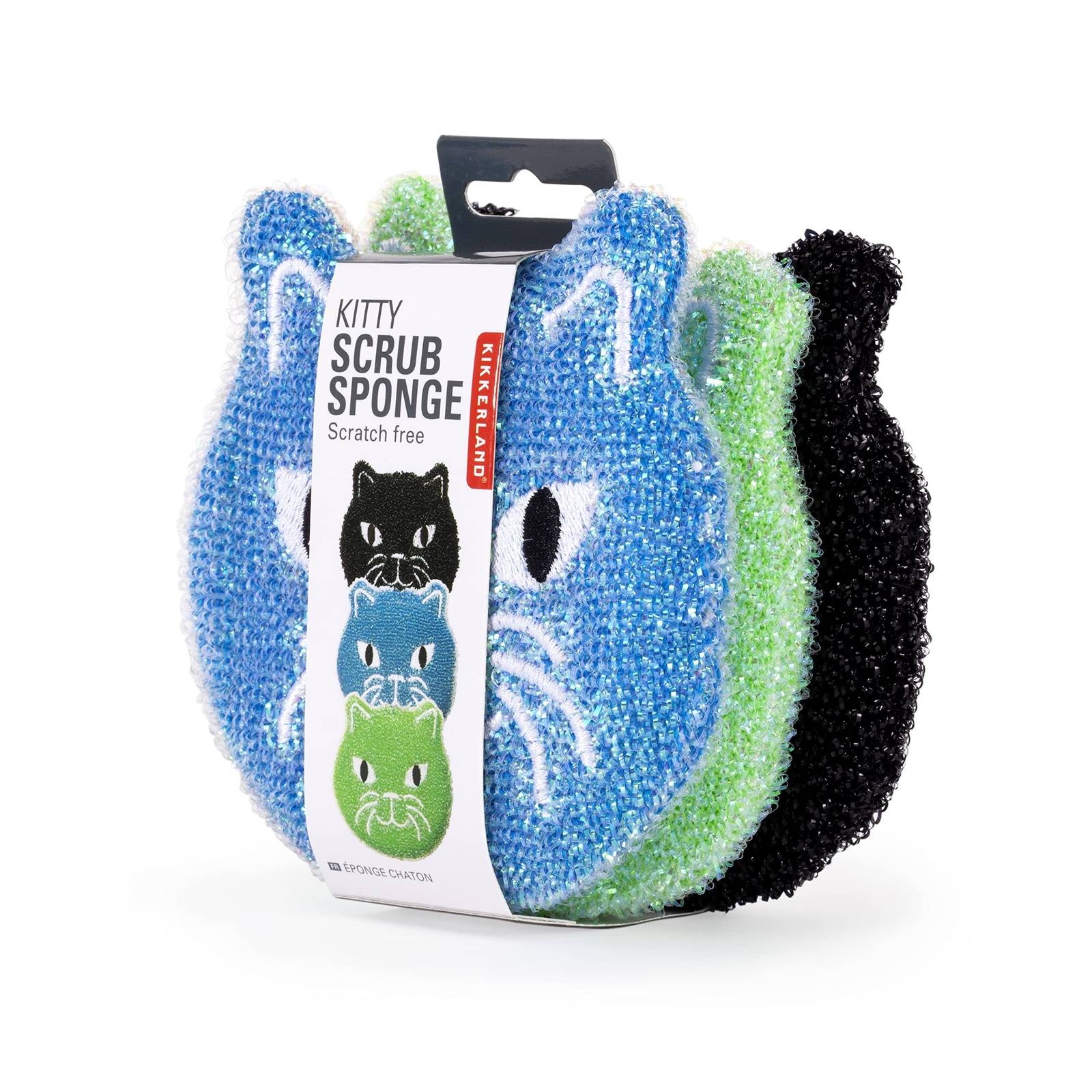 Kikkerland Reusable Cat Sponge Set 3 Count Cute Functional Kitchen Sponges