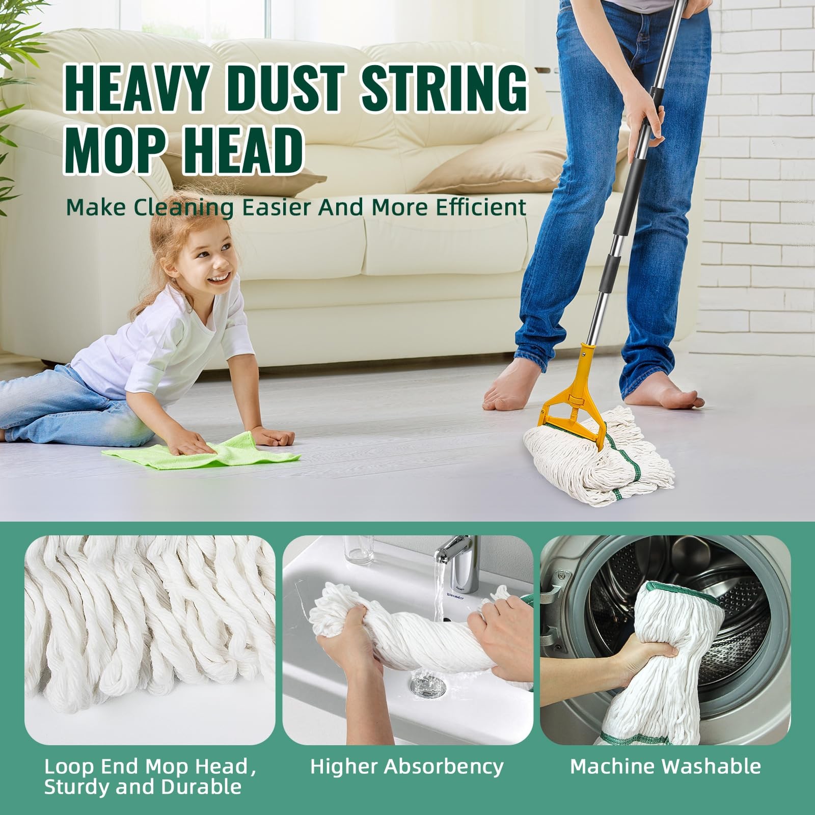 6Pack Mop Head Replacement Lightweight 20oz Heavy Duty Commercial Reusable White