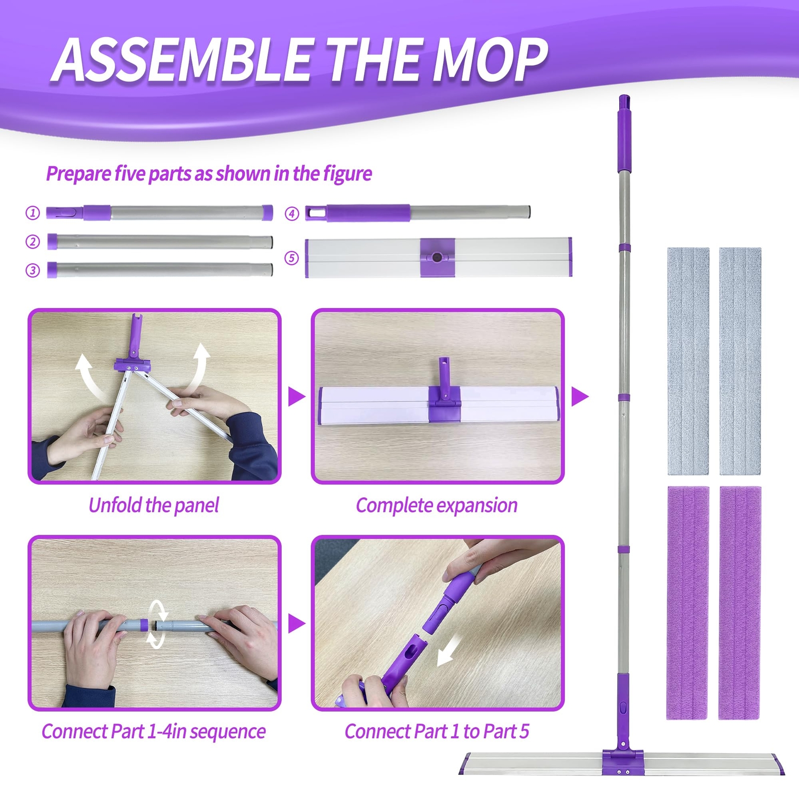 24″ Microfiber Mop For Floor Cleaning Dry And Wet Floor Mop For Hardwood Laminat