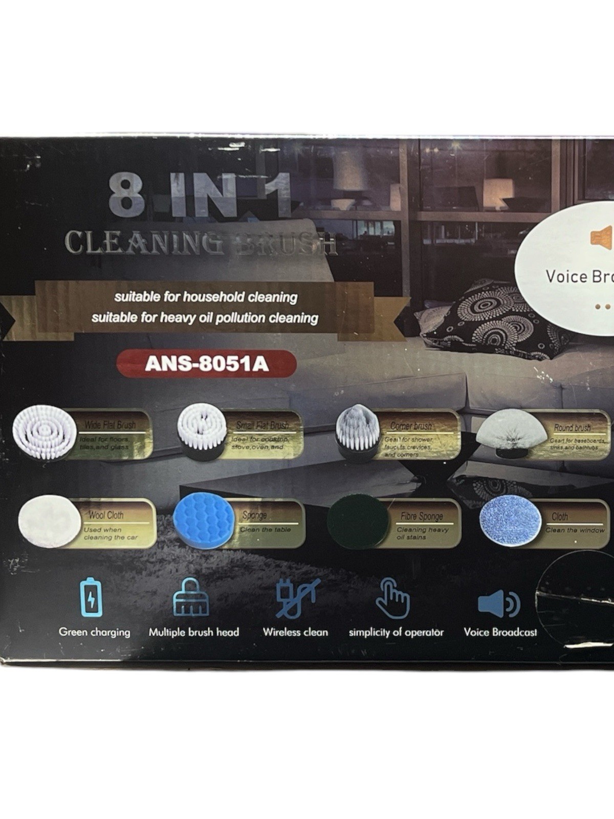 YKYI 8‑in‑1 Electric Spin Scrubber ANS‑8051A – New Open Box – 3 Speeds