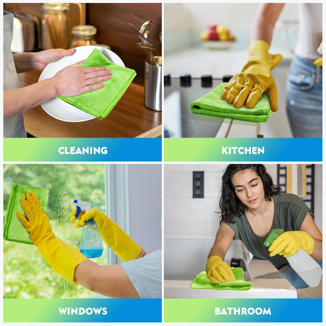 Green Microfiber Cleaning Cloth 12 Pack, 12.5 X 12.5 Inch Microfiber Towels for