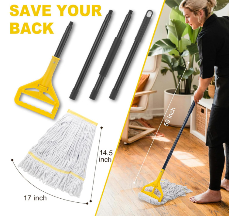 Mopa industrial con 3 recambios grandes y mango 150 cm para suelos húmedos
