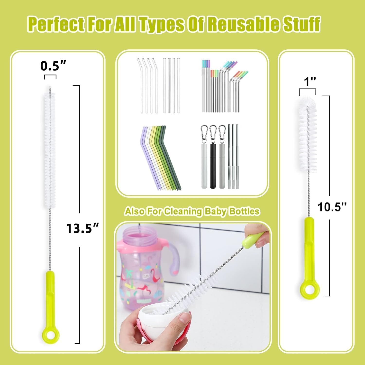 Bottle Cleaning Brush Set – Long Handle Bottle Cleaner for Washing Narrow Neck