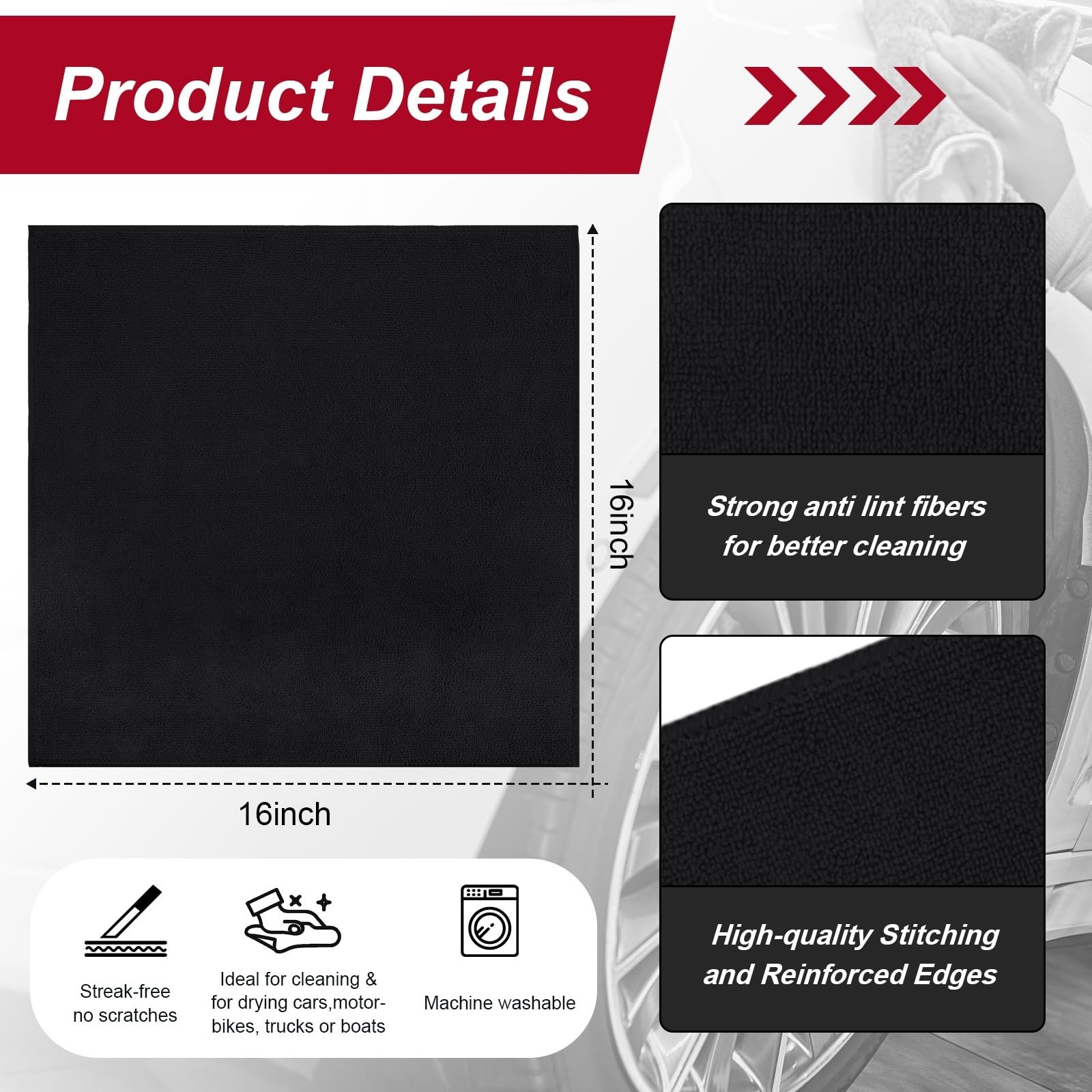 200 Pcs Microfiber Cleaning Cloths 16×16″ Ultra Absorbent Reusable Lint-Free Tow