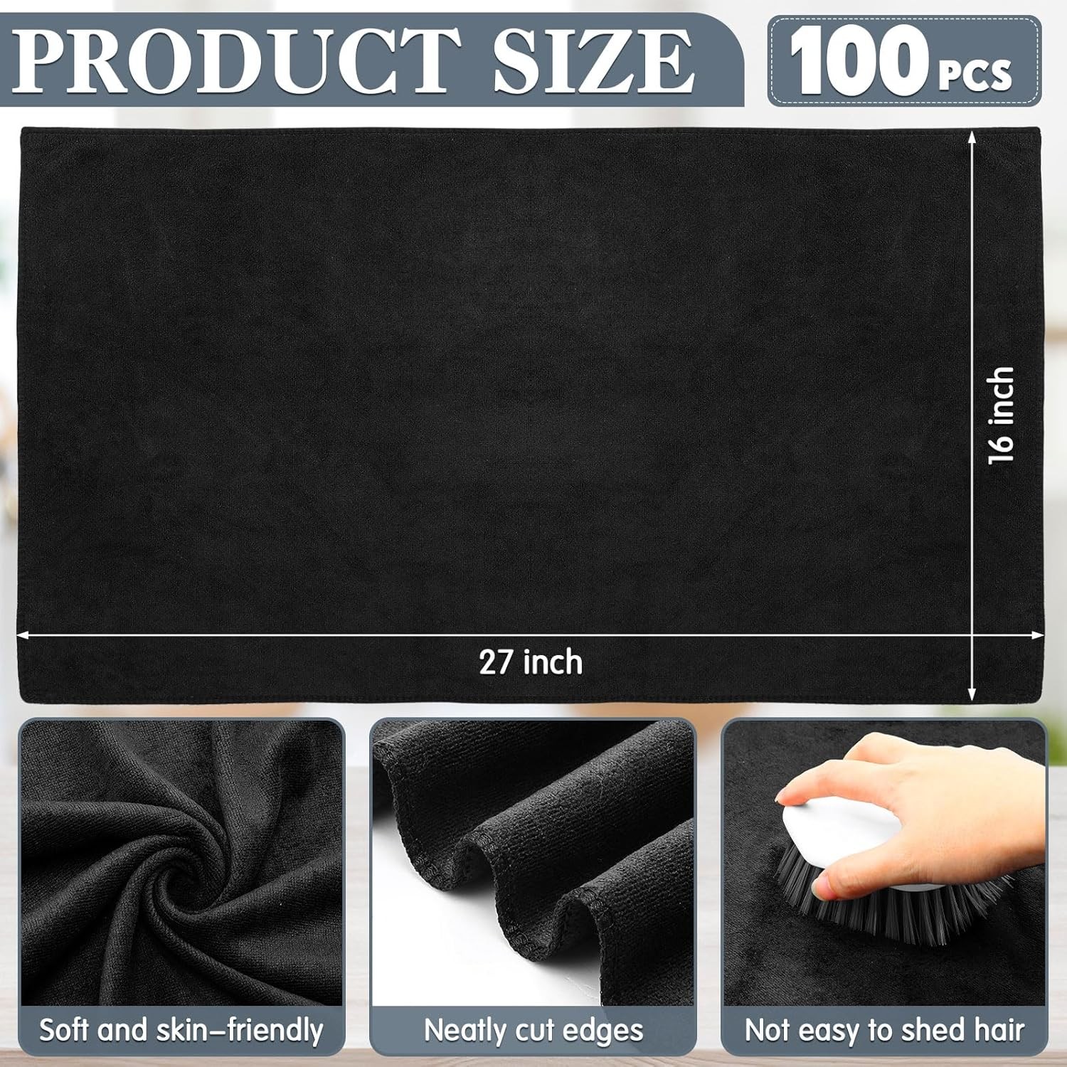 100 Pieces Large Black Microfiber Salon Towels Bulk 16 x 27 Inch Absorbent Hair
