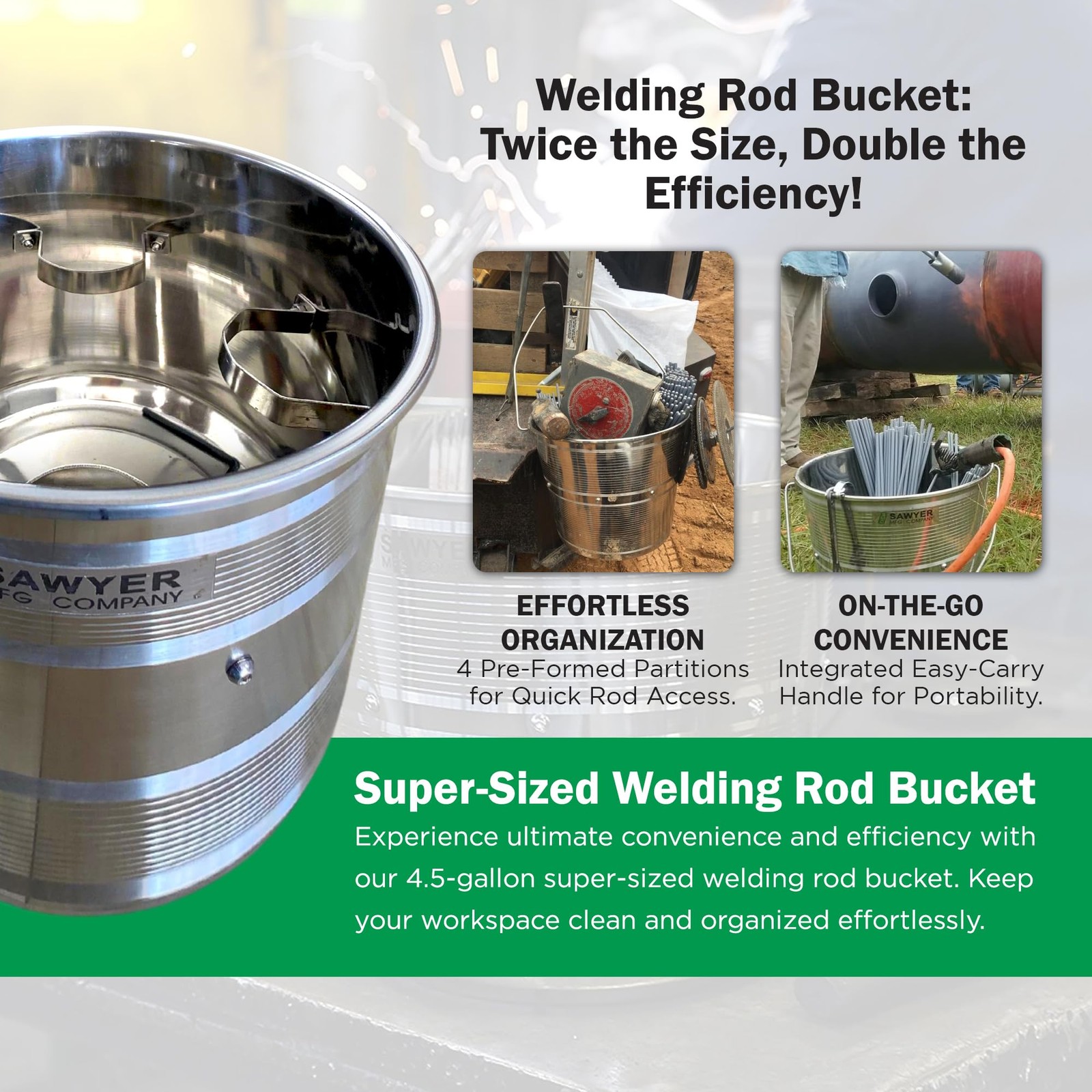Sawyer’s Stainless Steel Welding Rod Bucket – 4.5 Gal Metal Pail with Partiti…
