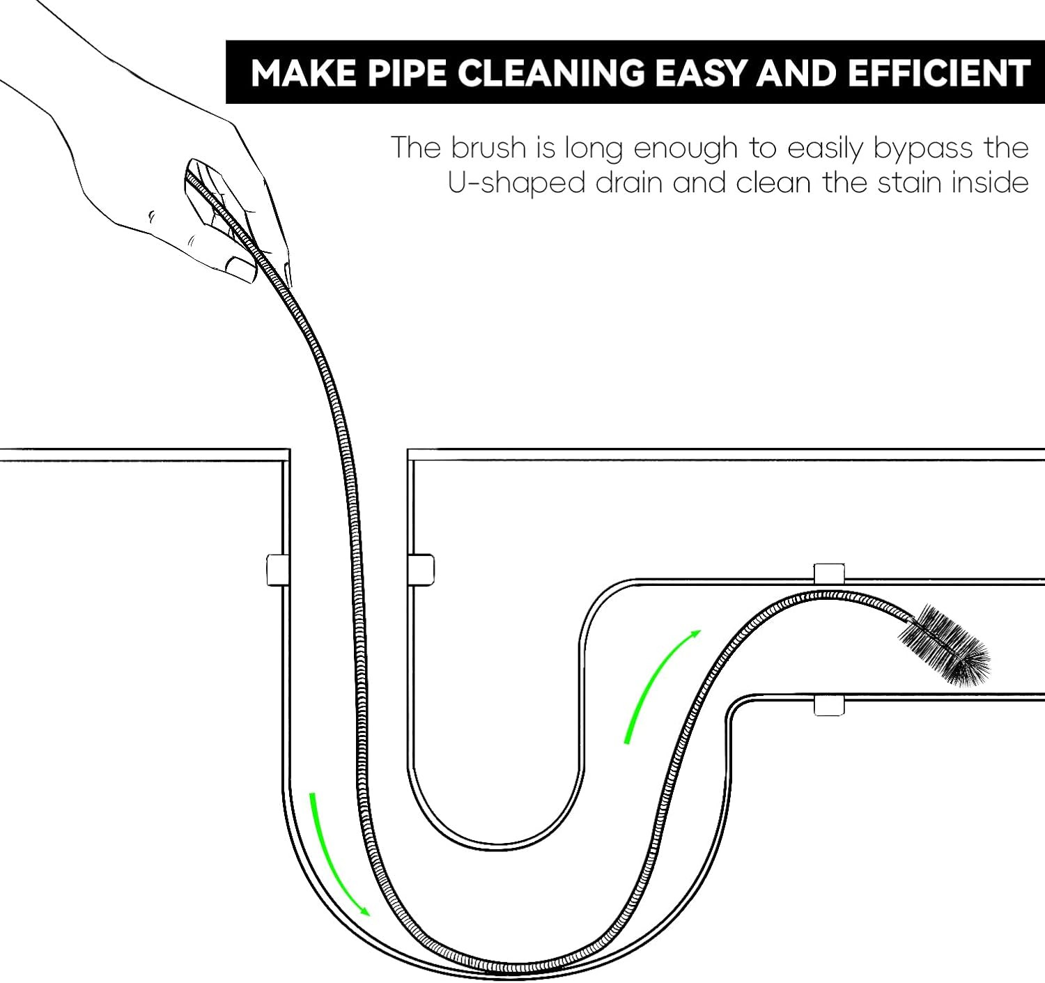 Flexible Drain Brush, 66 Inch Long Double Ended Hose Pipe Cleaners and 58 Inch