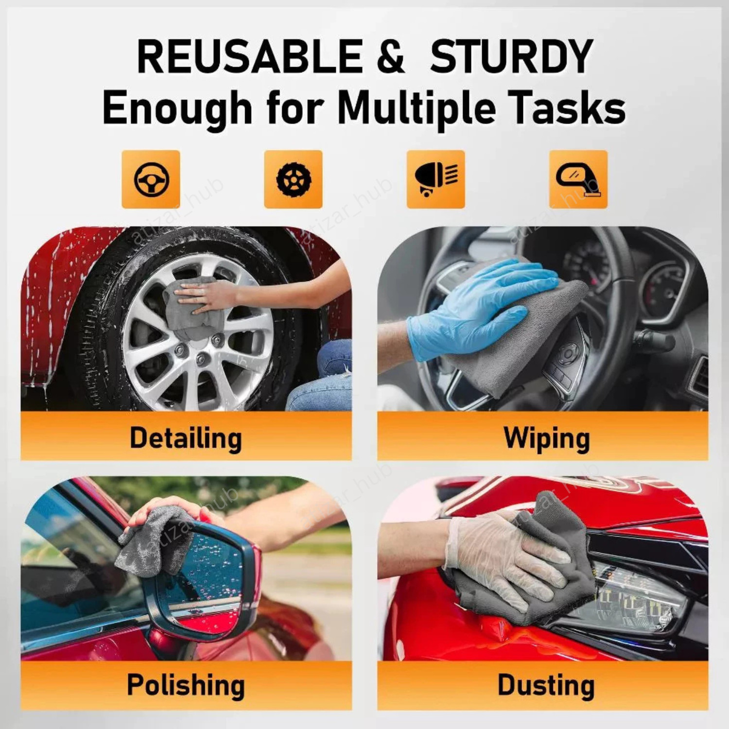 50pcs Microfiber Car Cleaning Towel Roll 25x25cm Reusable Multi-Purpose Cleaning