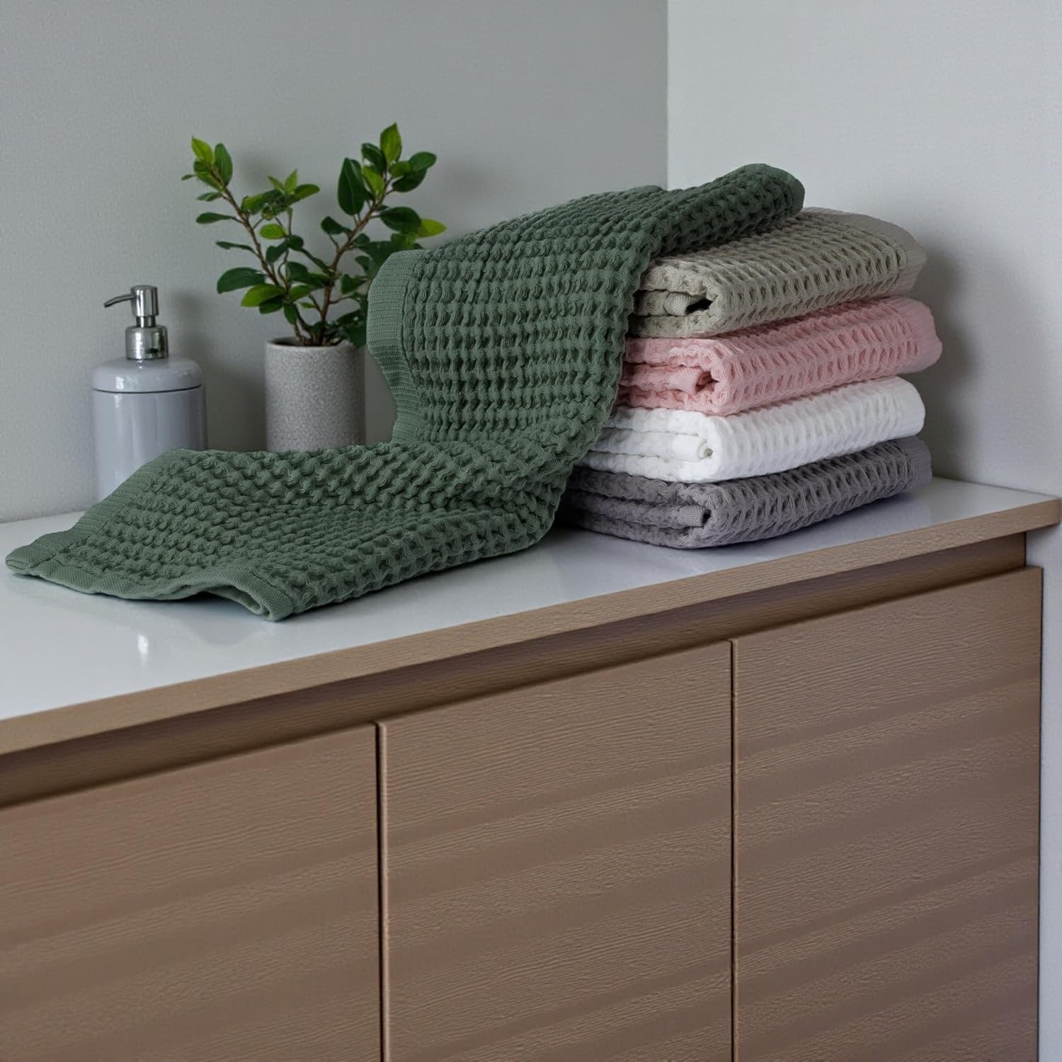 Organic Cotton Waffle Turkish Hand Towels for Bathroom & Kitchen, Large 20×30