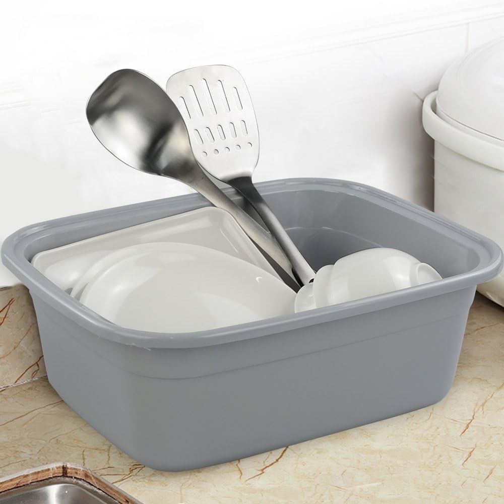 Plastic Dish Tubs Grey Wash Basin 12 QT/4 Packs 14″L x 11″W x 5.12″H