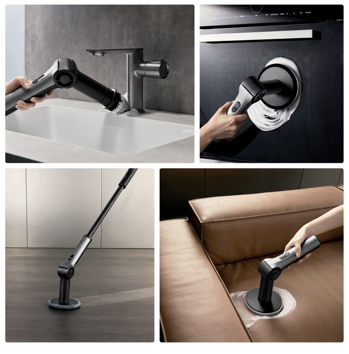 HOTO Flexi Cordless Spin Scrubber w Telescoping Handle 8 Attachments NEW (40B)