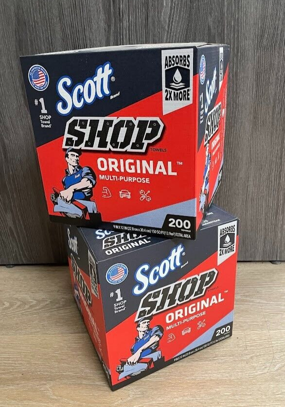 Scott Shop Towels Original Blue Pop-Up Dispenser Box 200 Towels/Box 75190 2 Pack