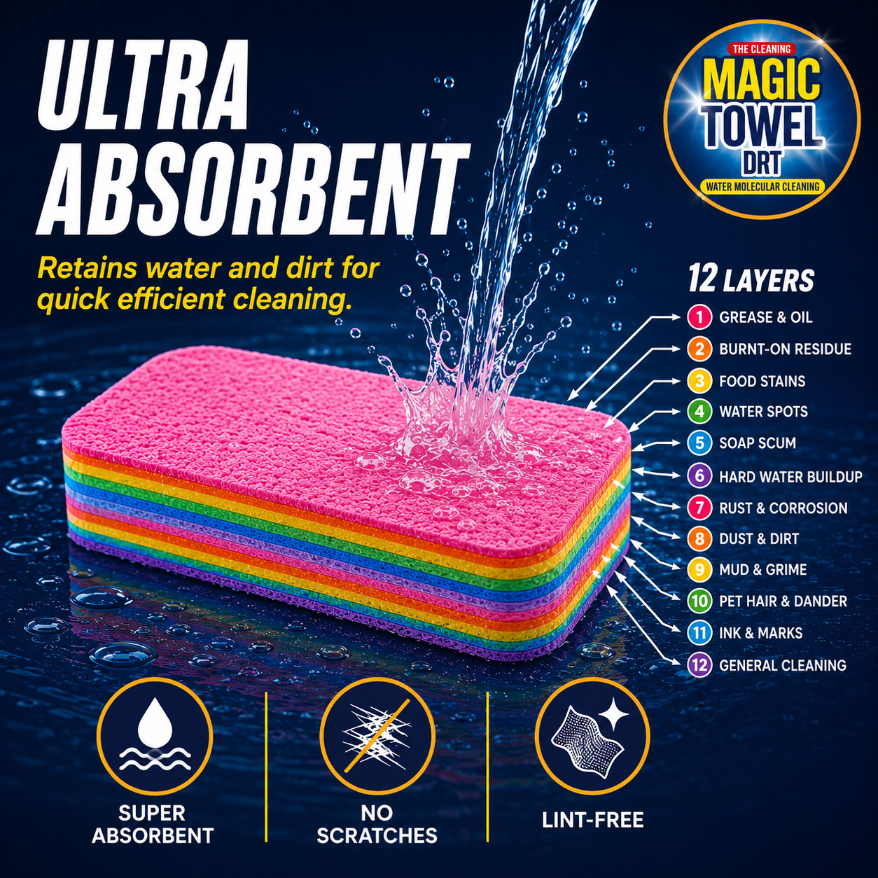 12-Layer Sponge Multi-layer Cleaning magig Towel Sponge Super Absorbent Kitchen