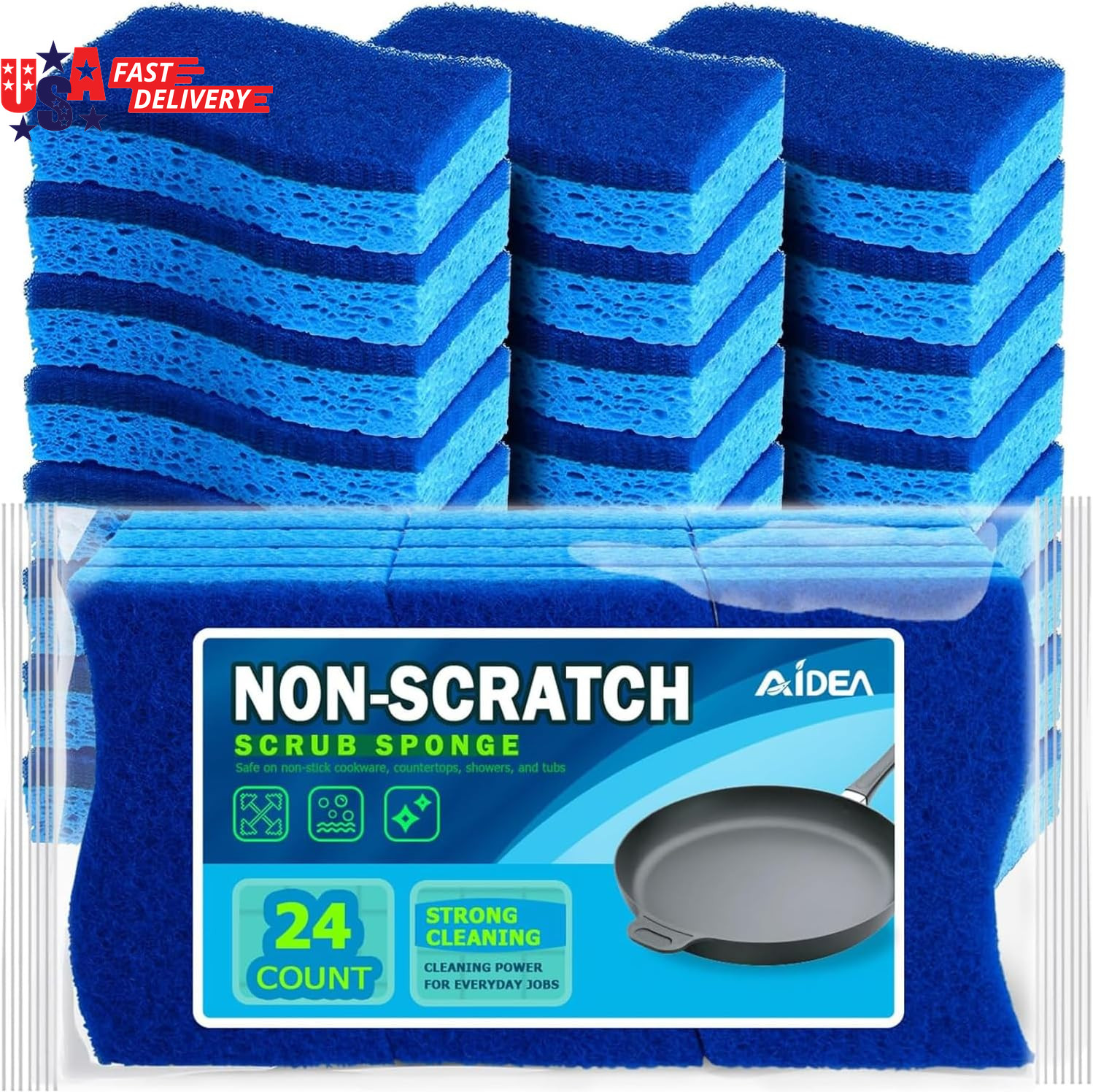 Non Scratch Scrub Sponge, 24Count, Sponges for Dishes, Sponges Kitchen, Cleaning