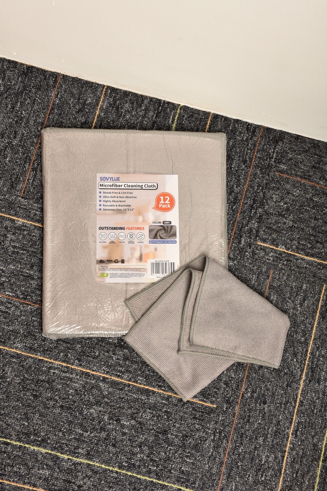 SOVYLUE Microfiber Cleaning Cloth, 12PK Cleaning Towels 16X12inch,Grey