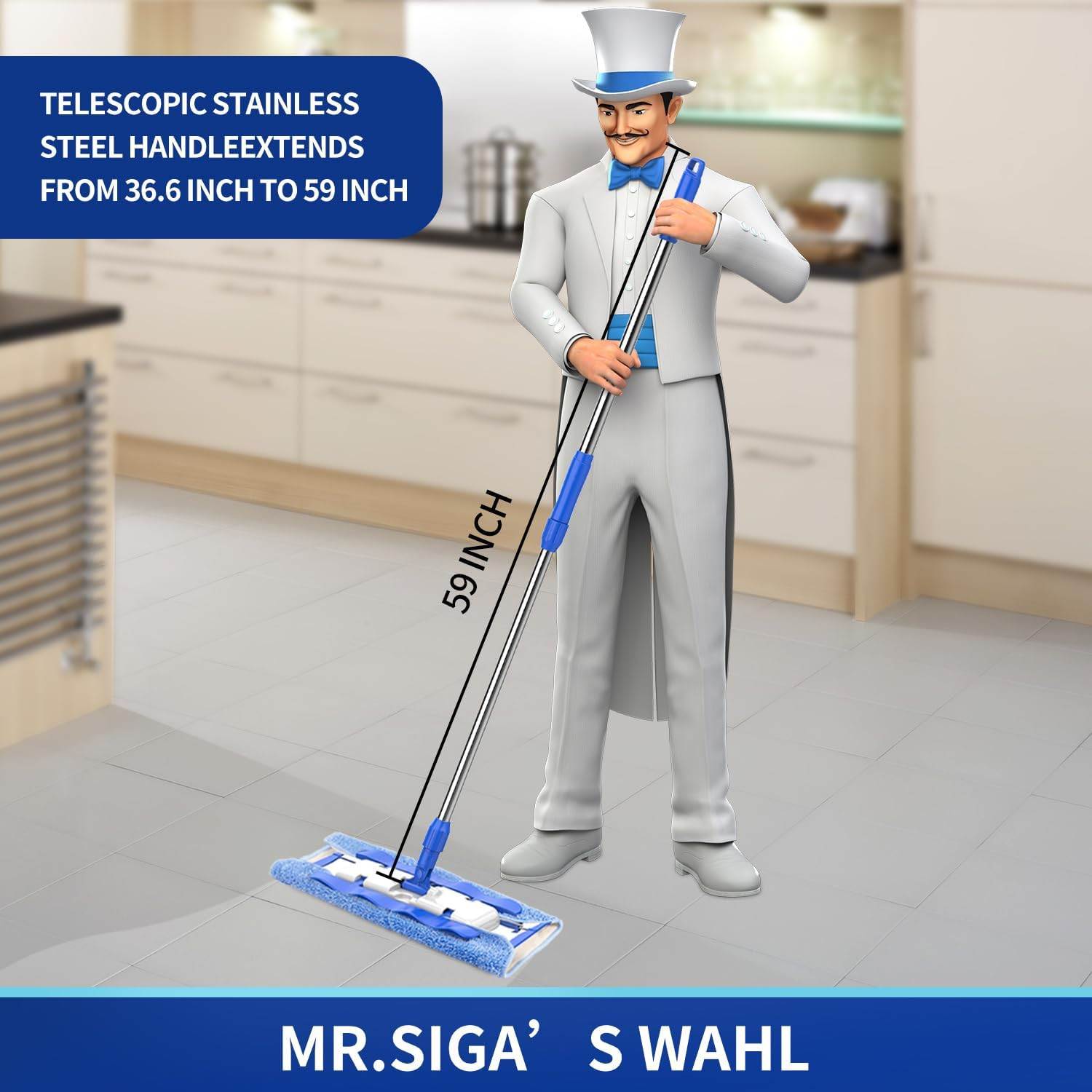 Professional Microfiber Mop for Hardwood, Laminate, Tile Floor Cleaning, Stainle