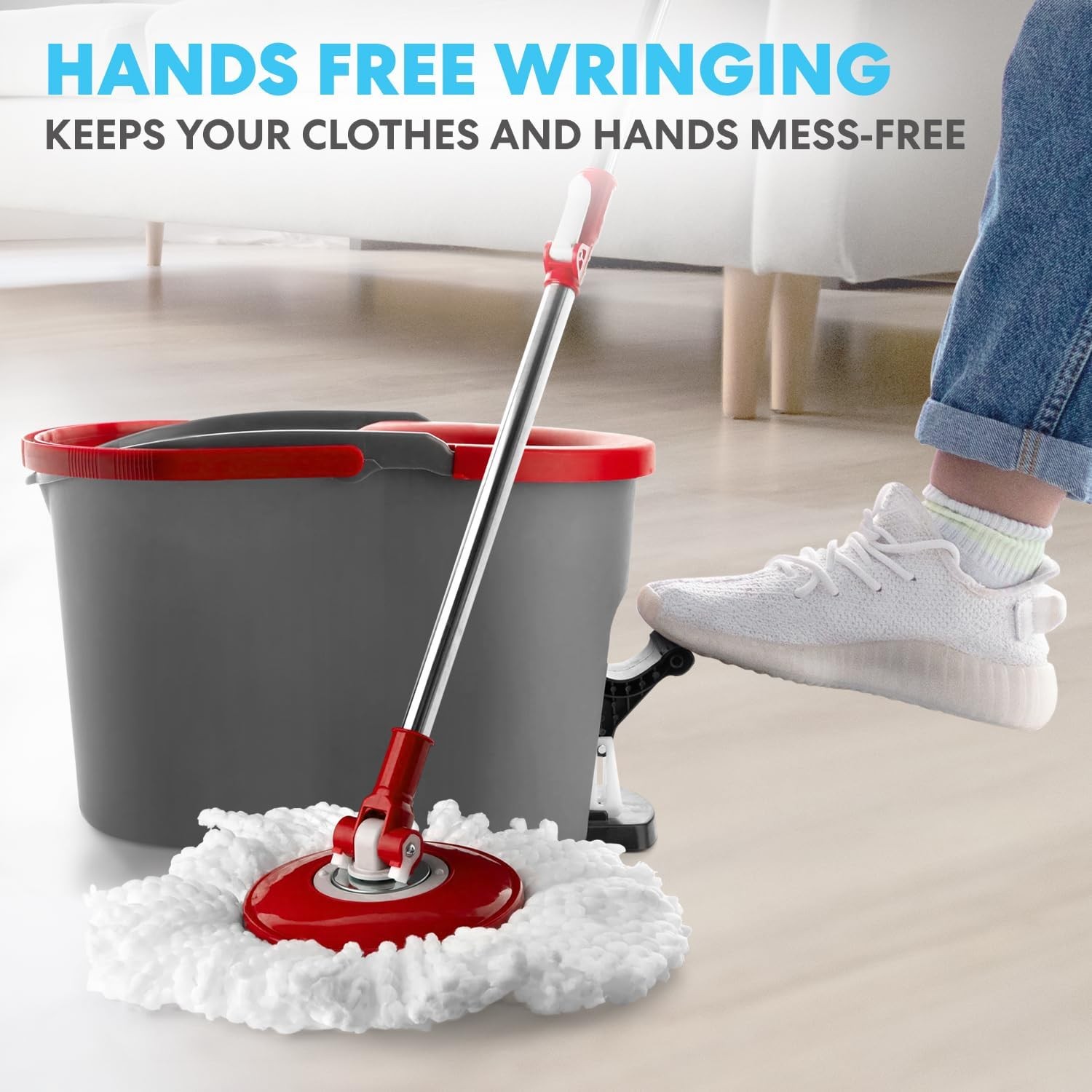 Simpli-Magic 79349 Spin Mop Set w/ 3 Microfiber Heads – Red/Gray