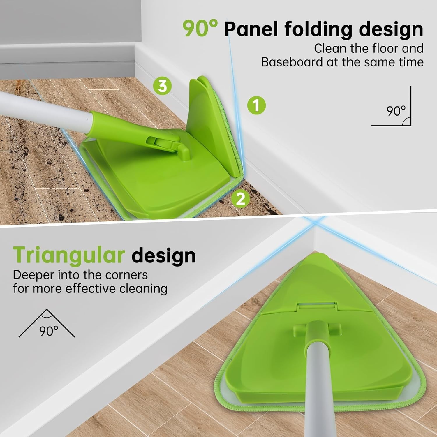 Wall & Baseboard Cleaner Mop Tool with 82” Long Handle, 360 Degree Rotating …