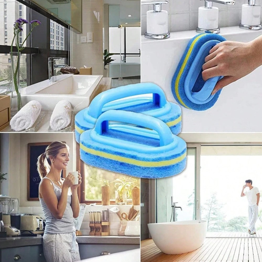 1 pc Multipurpose Sponge Brush With Handle for Kitchen & Bathroom Cleaning