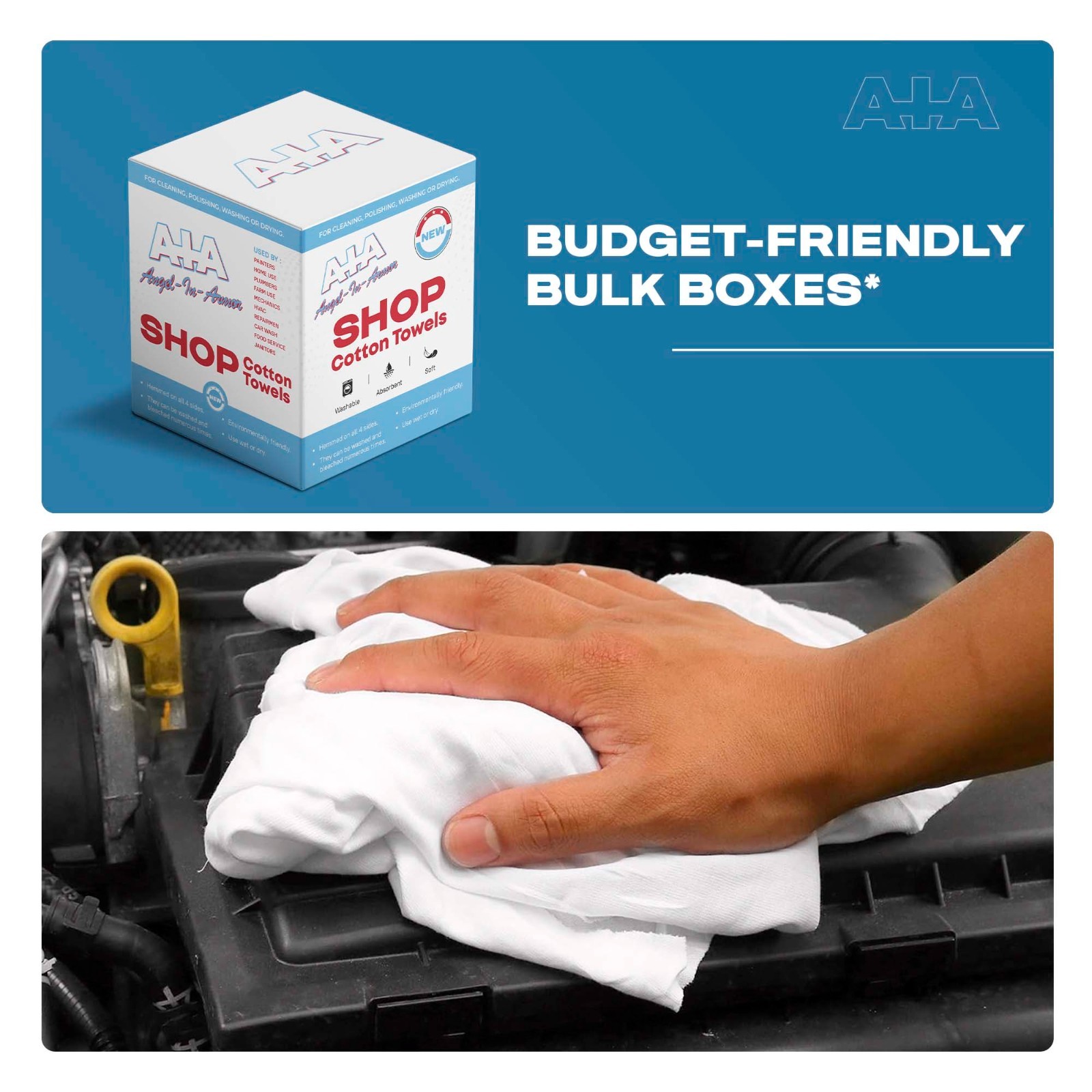 500 New White Shop Towels 14X14 A-I-A Angel-In-Armor Mechanics Rags Oil Change