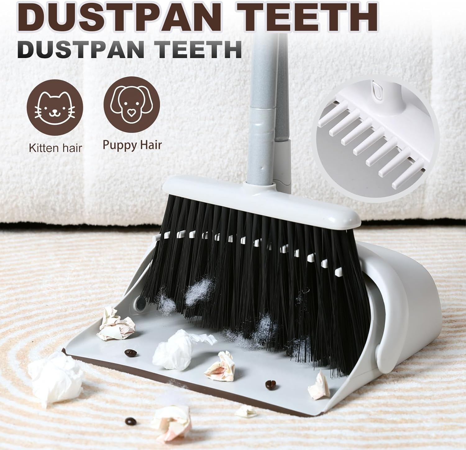 54″ Long Handled Broom and Dustpan Set – Perfect Dust Pan and Brush Combo for…