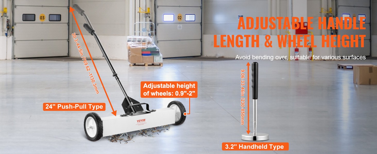 24-Inch Magnetic Sweeper with Wheels, 50 lbs Capacity, with Telescoping Magnetic