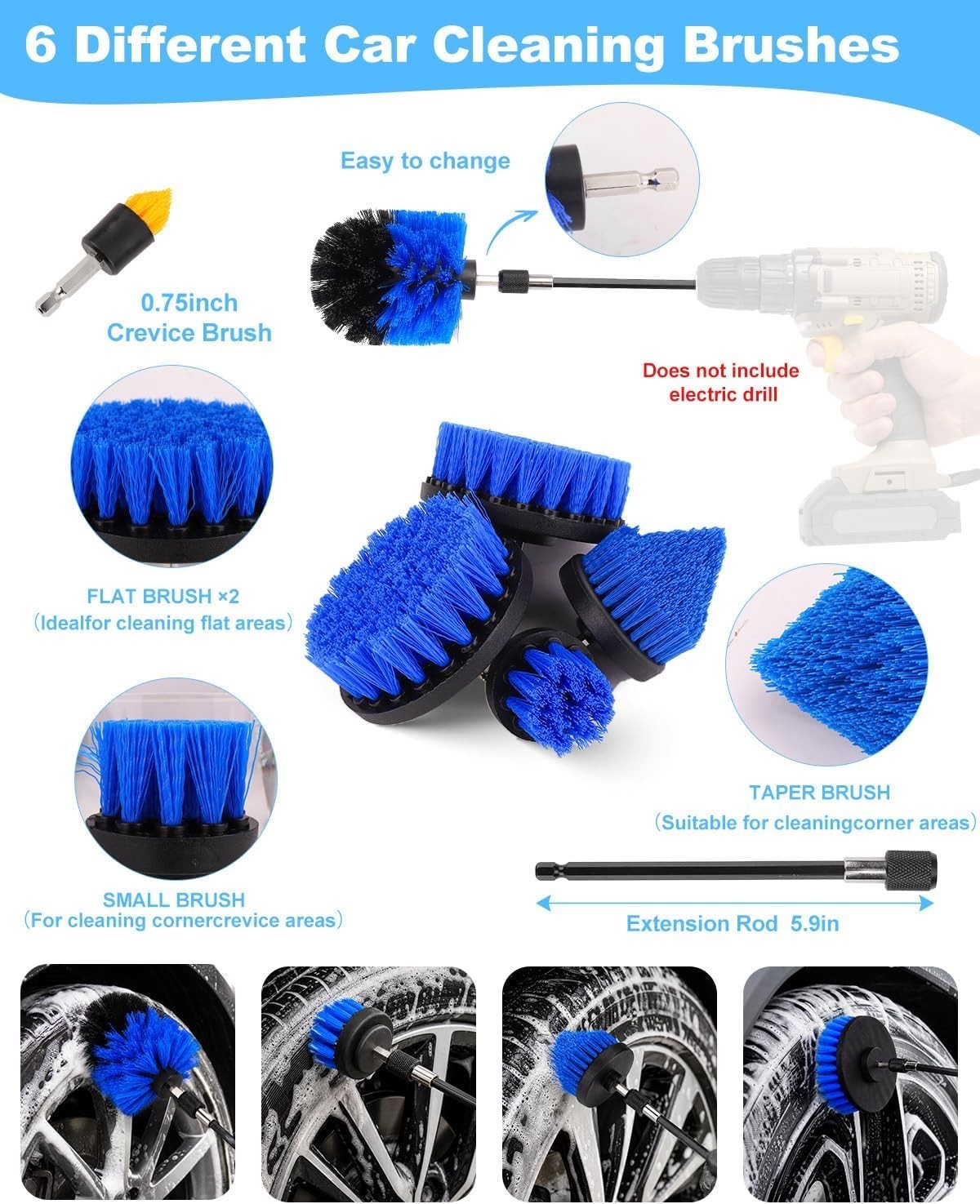 Car Detailing Cleaning Kit Drill Brushes Set Wash Tools Bucket Towels Bag 40pc