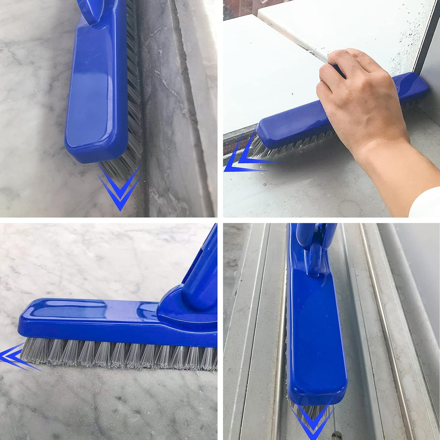 ITTAR Grout Brush with Long Adjustable Handle, Swivel Scrub Brush, V-Shape Grout