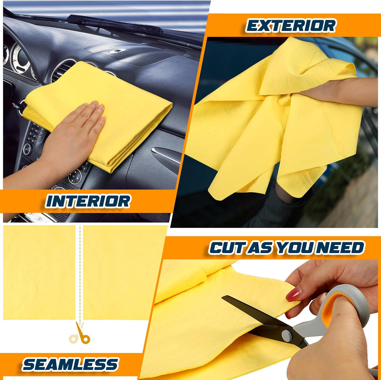 Premium Shammy Towel 2 Pack 26″x17″ Super Absorbent Car Drying Towel, Soft Reusa