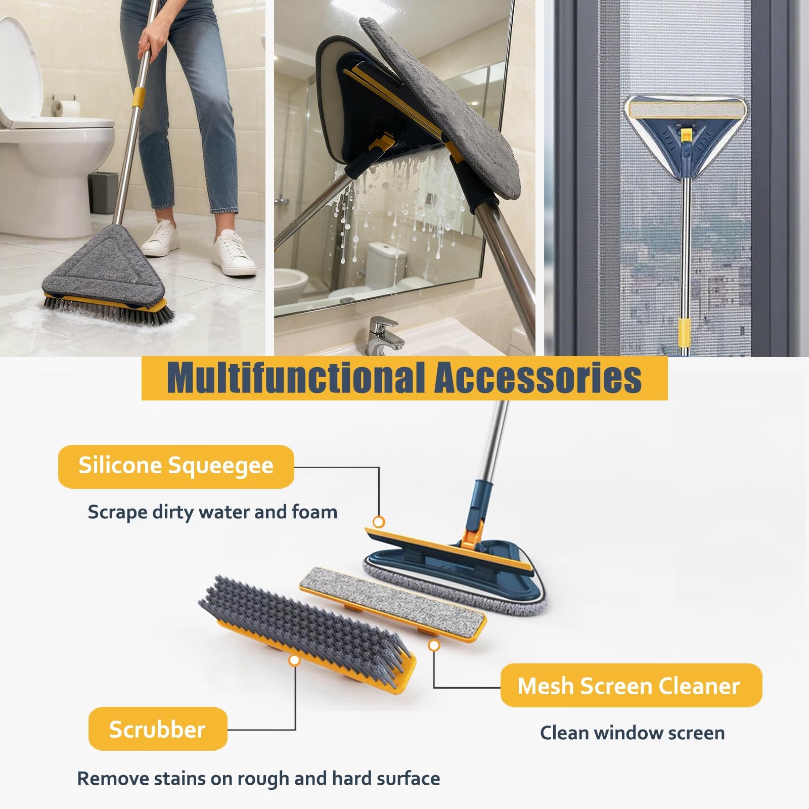 Wall Cleaner Mop with Long Handle, 5-in-1 Walls Cleaner Mops with 6 Microfibe…