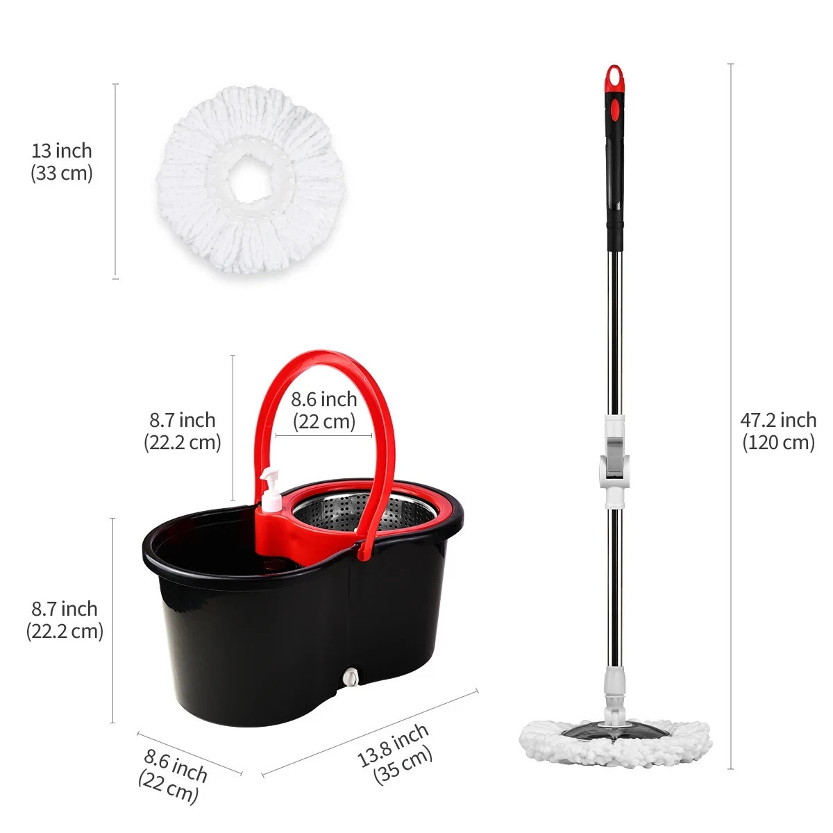 Mop Bucket Set 360° Dual-Motion Spin Mop System 3 Split-Yarn Mop Heads