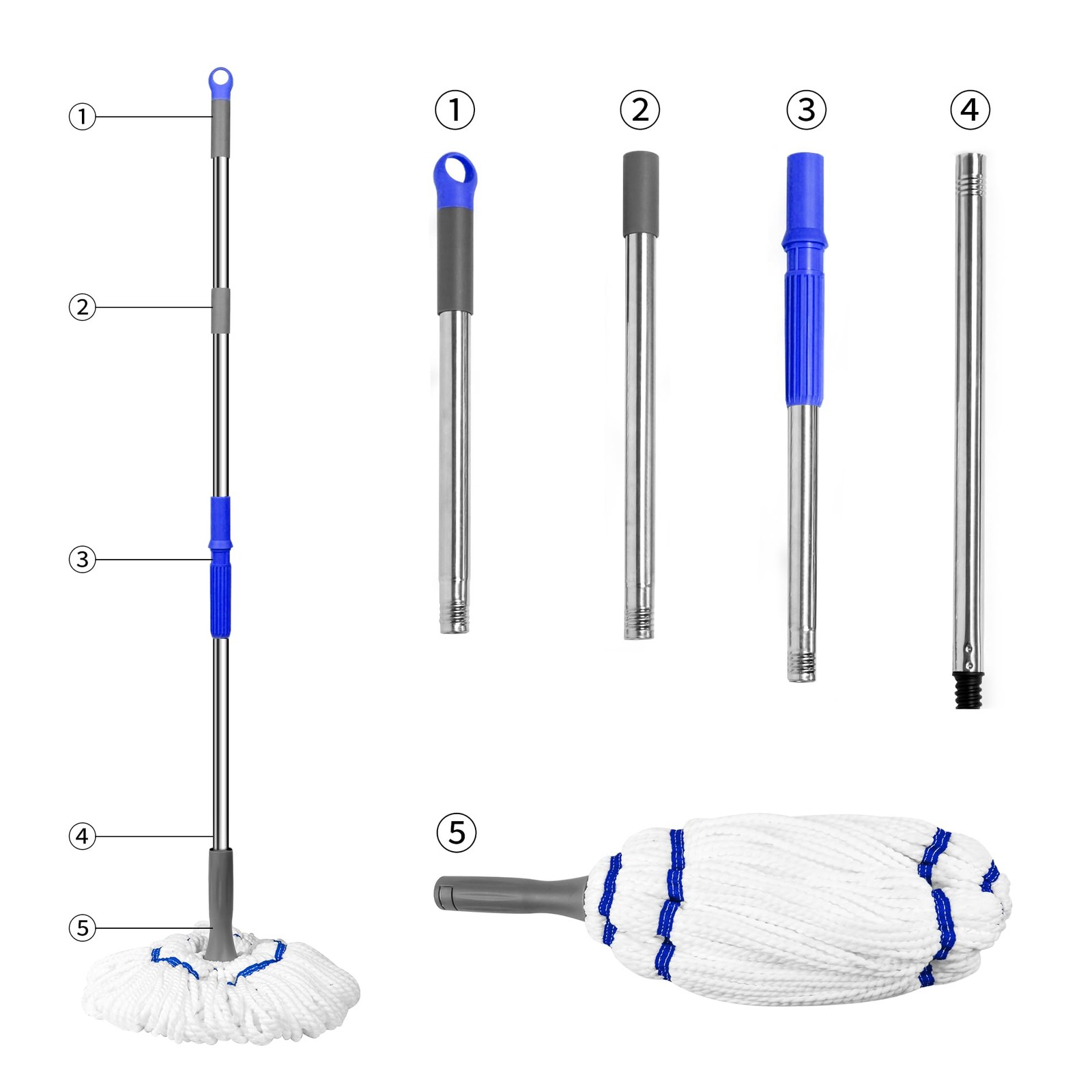 Hardwood Floor Mop, Self Wringing, 52.5 Inch Long Handle, Vinyl Tile, White