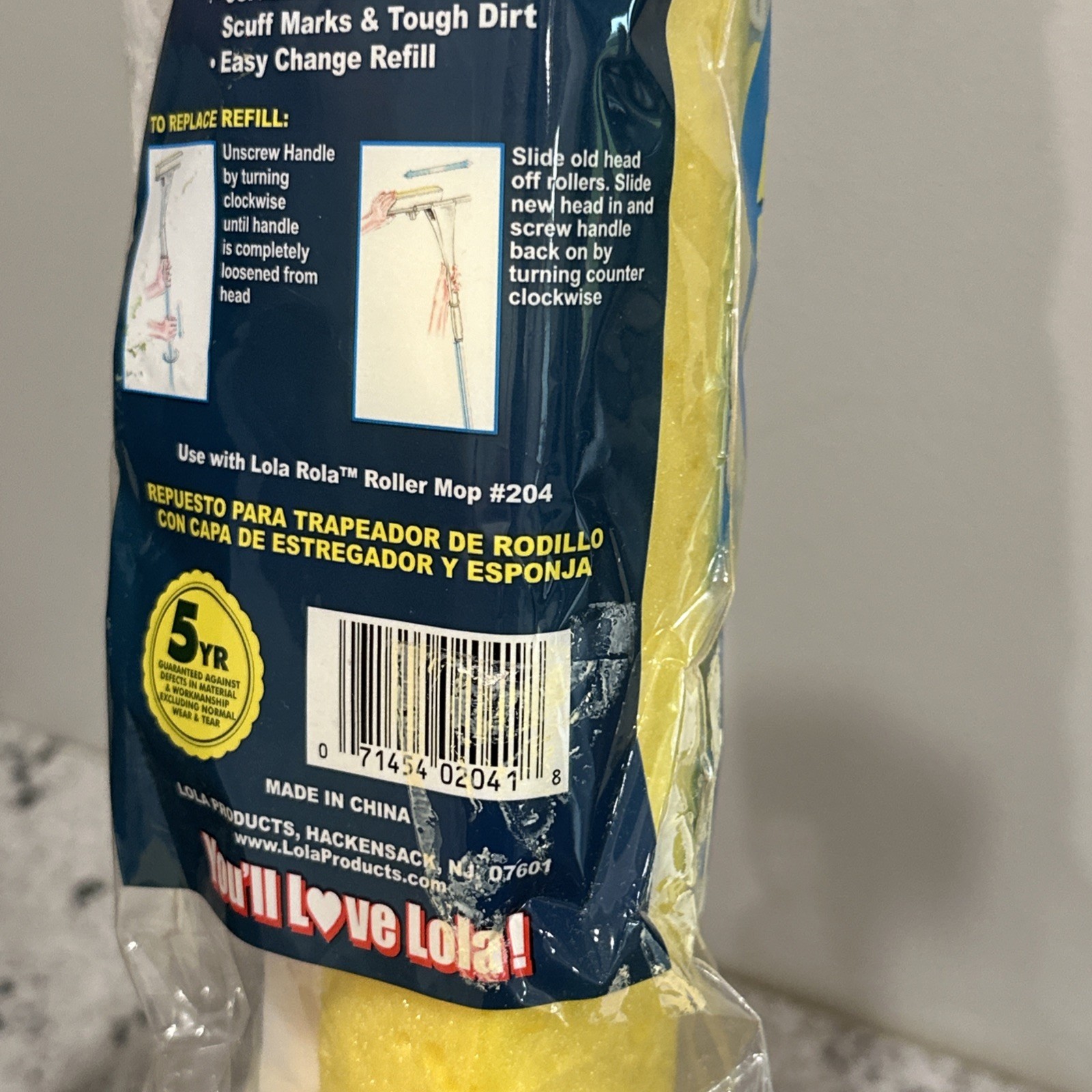 Lola Rola Roller Single Mop Refill #2041 Sponge & Foam Scrubber Head NOS NEW