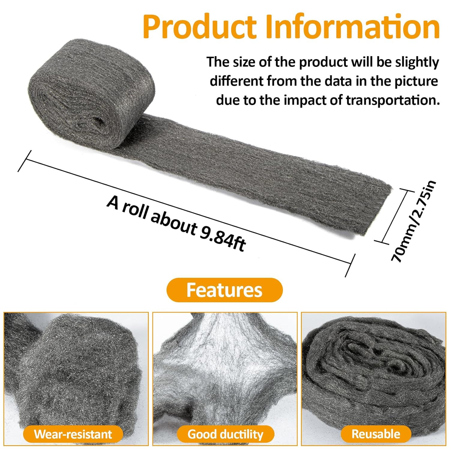 Steel Wool 0000 10Oz(20Ft) – 0000 Steel Wool for Glass Fine Steel Wool Pads for