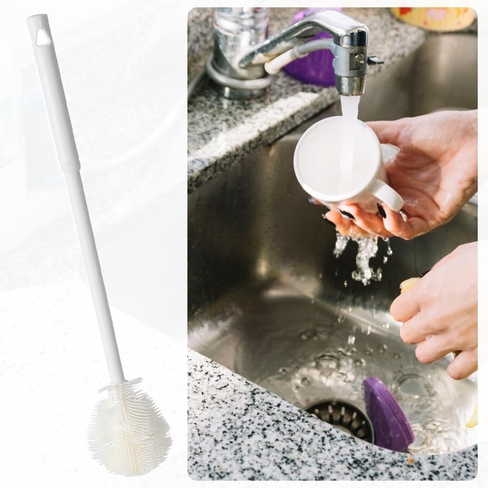 2 Pcs Soft Bristle Silicone Cup Brush, Long Handle Water Bottle Brush Cleaner