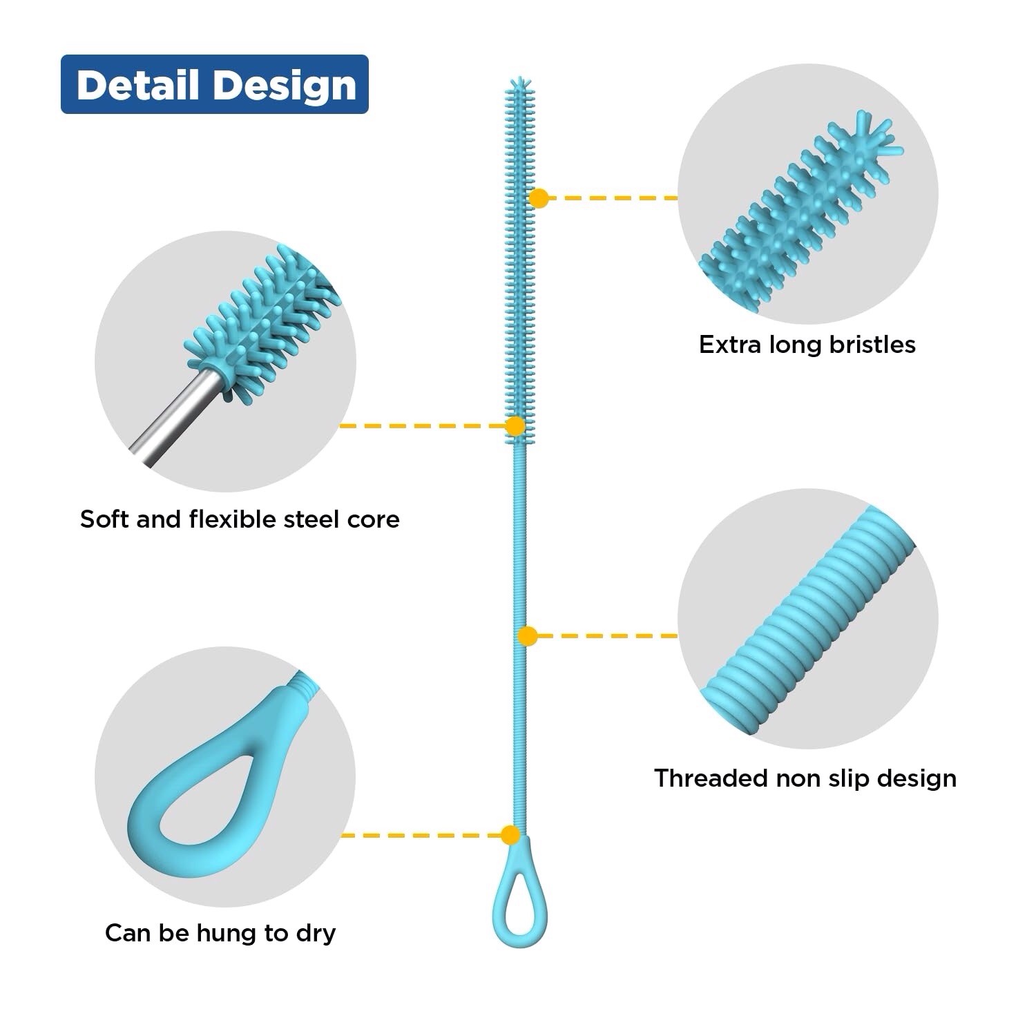 2 PC Silicone Straw Cleaner Brush Size XL