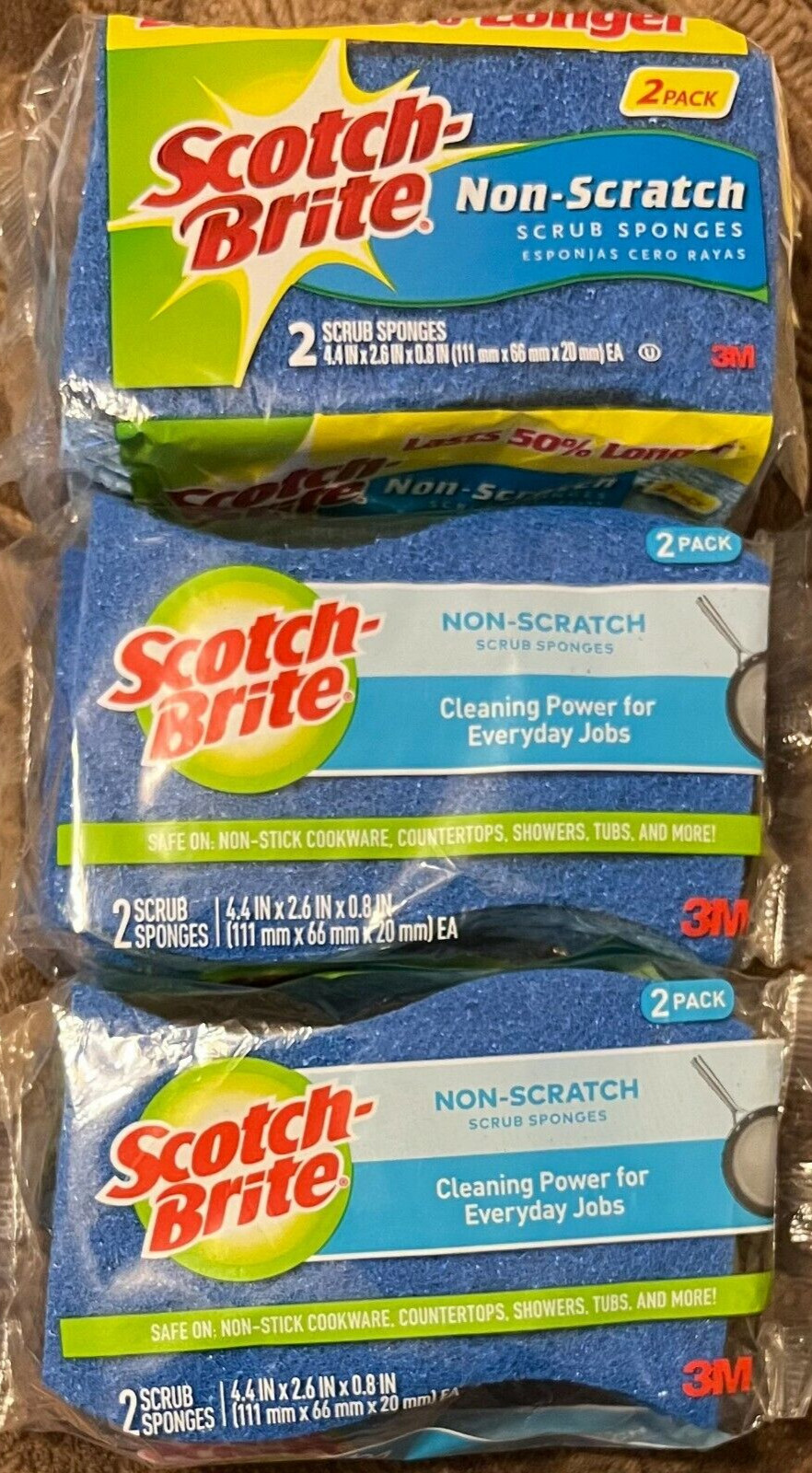 6 Count Scotch-Brite 3M Non-Scratch Scrub Sponges (Blue) – 3 x 2 Sponges