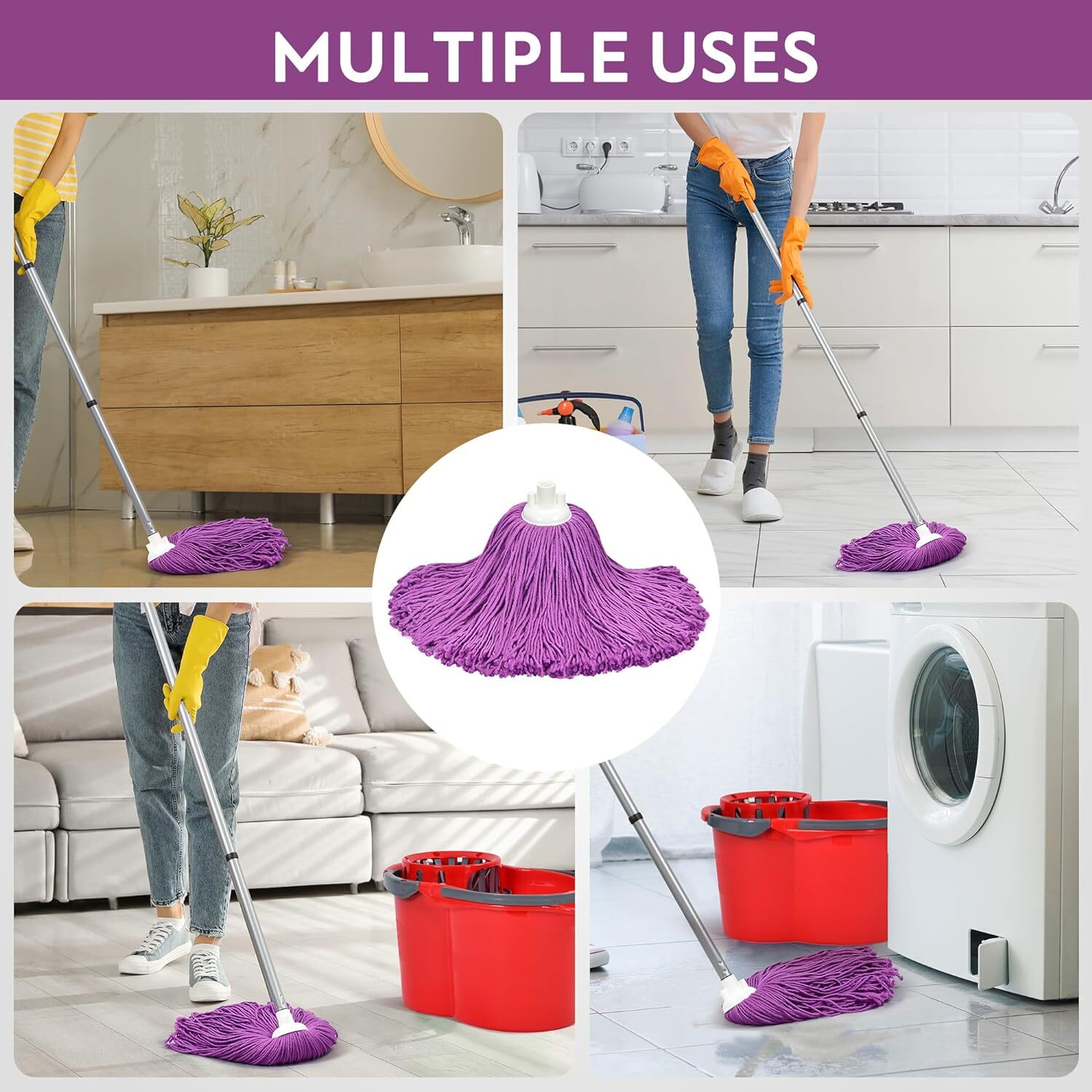 Microfiber Mop with 54″ Stainless Steel Spin Handle Incl. 2Pcs Microfiber Cloth